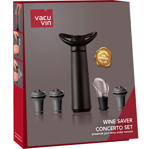 Набір для розливу та зберігання вина у пляшці WINE SAVER CONCERTO GIFT SET BLACK, 5 предметів у наборі