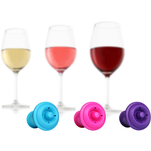 Пробка вакуумна для зберігання пляшки вина VACUUM WINE STOPPER PINK/BLUE/PURPLE, 3 шт. у наборі